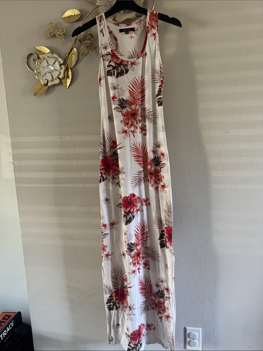 New Look White Dress with Red Floral Accents